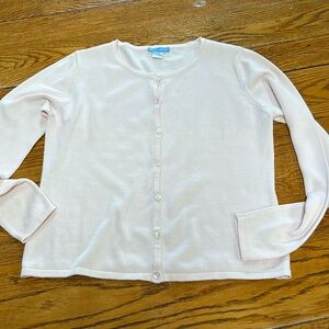 White + Warren pale pink 100% cotton cardigan.  Size Large.